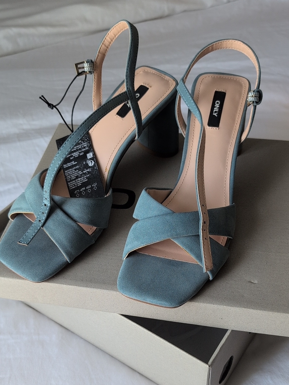 ONLY Teal Suede Crisscross Block Heel Slingbacks